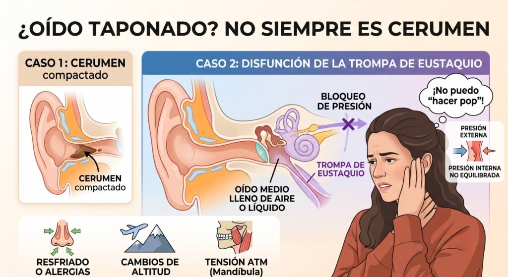 Oído taponado ¡no siempre es cerumen, revísalo!